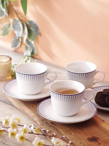 AZURE Premium Porcelain Cup and Saucer Set (White) - 12 pcs