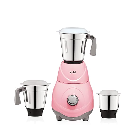 Echt RC 5s Mixer Grinder 550 Watt, 3 Stainless Steel Jars,Wet Jar (1500 ml), Multipurpose Jar (1000 ml), Chutney Jar (300 ml); with 3 Speed Control, with 2 years warranty, Pink