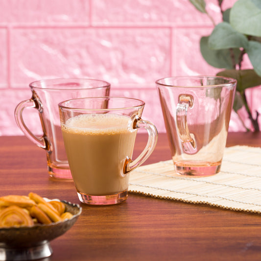 Pasabahce Penguen Pink Glass Mug Transparent 170 ml in Set of 6 Pcs, Perfect fit for Tea/Coffee.