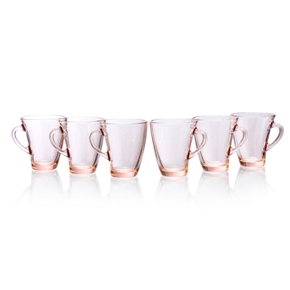 Pasabahce Penguen Pink Glass Mug Transparent 170 ml in Set of 6 Pcs, Perfect fit for Tea/Coffee.