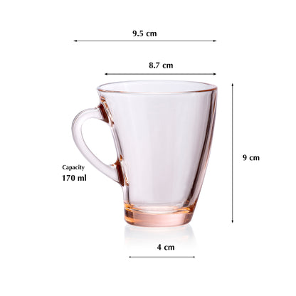 Pasabahce Penguen Pink Glass Mug Transparent 170 ml in Set of 6 Pcs, Perfect fit for Tea/Coffee.