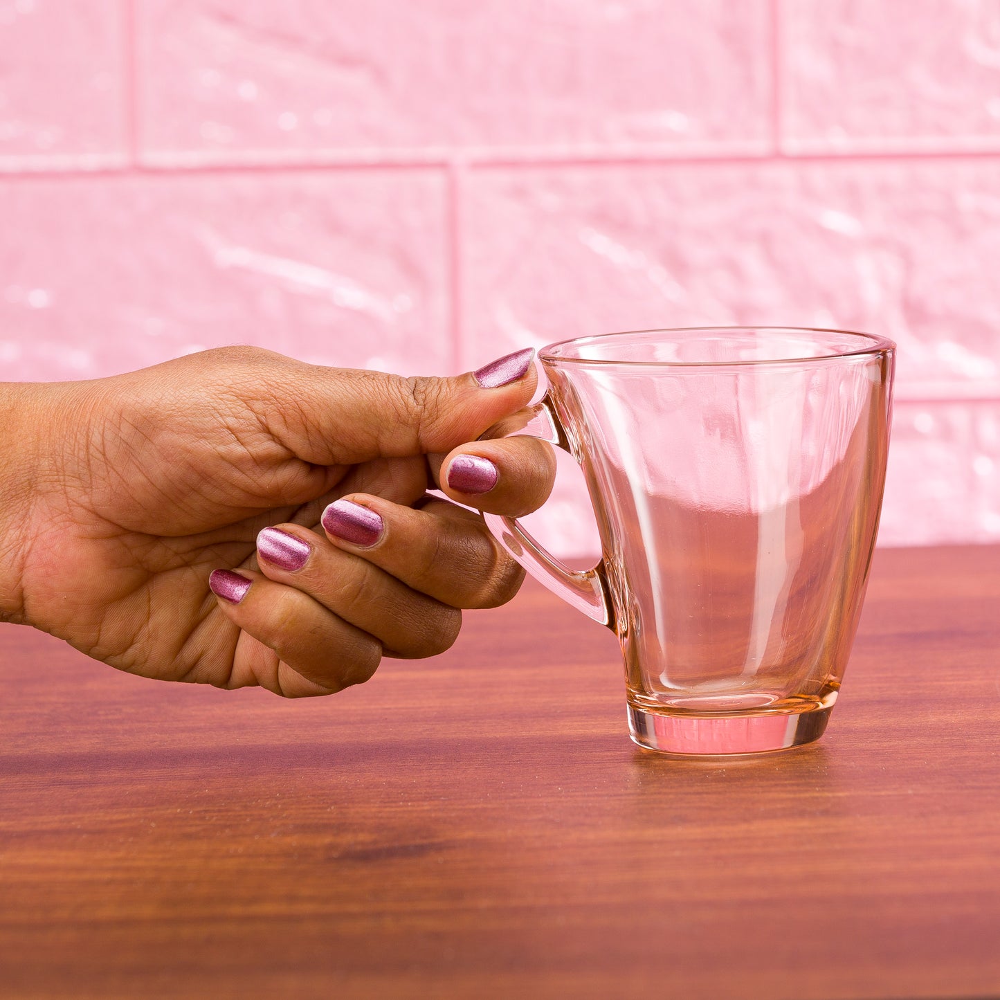 Pasabahce Penguen Pink Glass Mug Transparent 170 ml in Set of 6 Pcs, Perfect fit for Tea/Coffee.