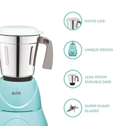 Echt RC 5s Mixer Grinder 550 Watt, 3 Stainless Steel Jars,Wet Jar (1500 ml), Multipurpose Jar (1000 ml), Chutney Jar (300 ml); with 3 Speed Control, with 2 years warranty, Green