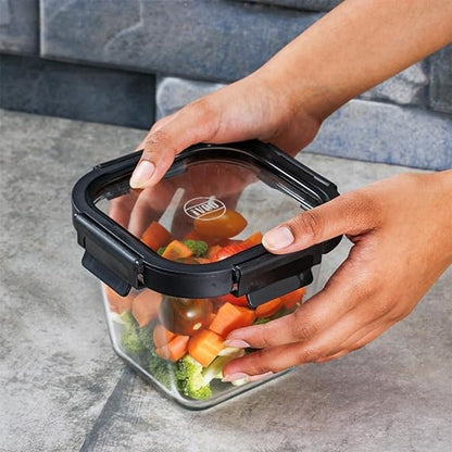 IVEO Borosilicate Glass Container, Glass N Glass | Microwave Safe Deep Food Container | Cook Serve Store | for Carrying and Storing Food | with GLASS LID | Leak proof | 850 ml, Square, 1 Pc, Black