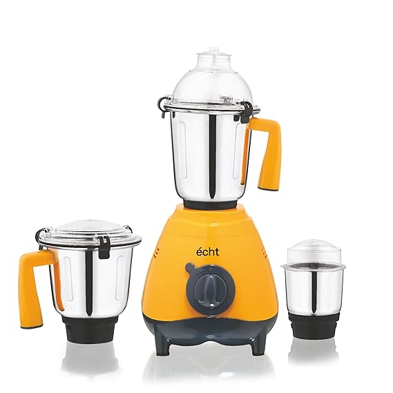 Echt GL 7S Mixer Grinder 750 Watt, 3 Stainless Steel Jars, Wet Jar (1500 ml), Multipurpose Jar (1000 ml) and Chutney Jar (300ml); with 3 Speed Control, with 2 years warranty, Mango + Grey