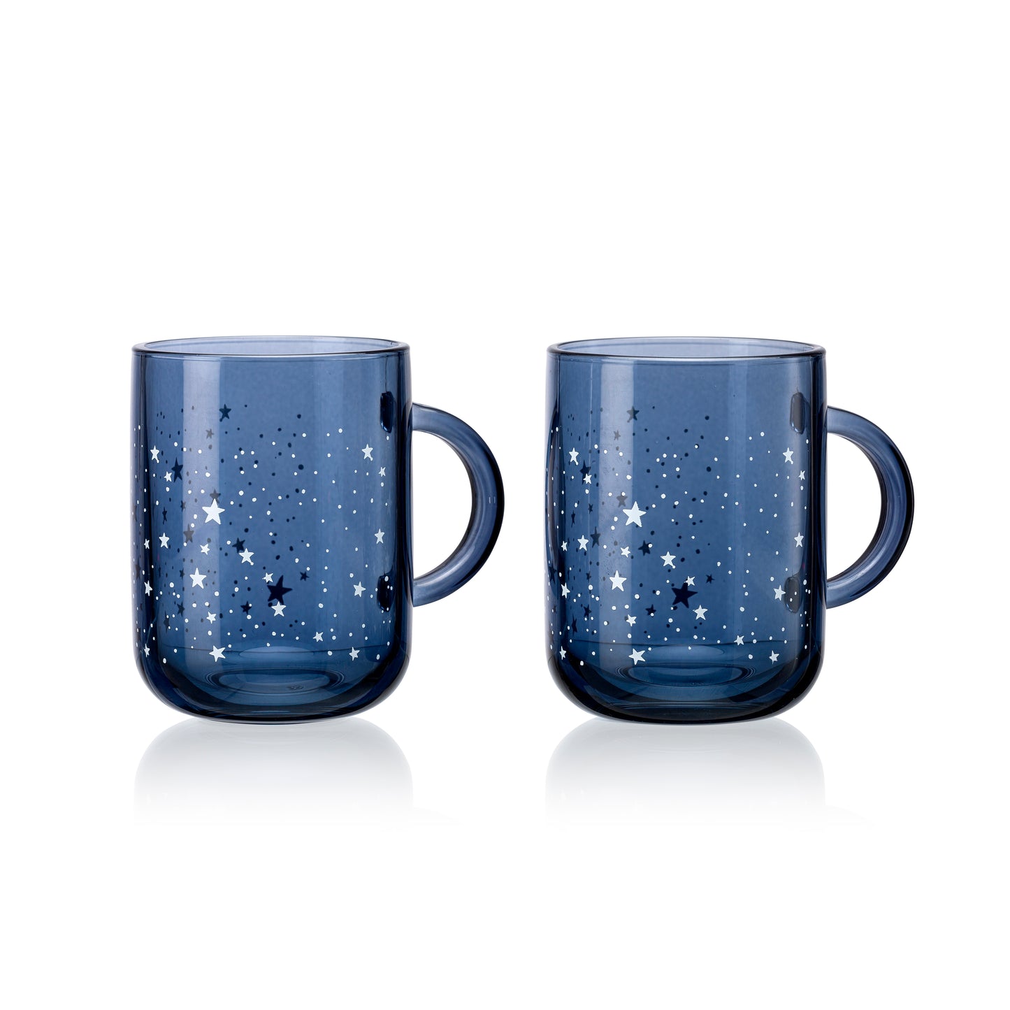 Pasabahce Night Sky Blue Glass Printed Mug Transparent 330 ml in Set of 2 Pcs, Perfect fit for Milk/Tea/Coffee.