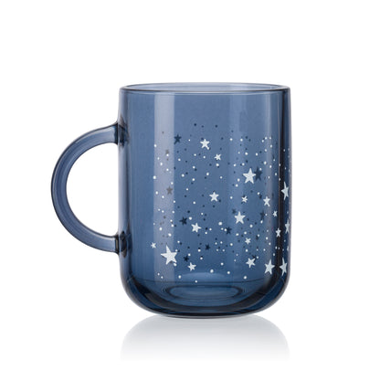 Pasabahce Night Sky Blue Glass Printed Mug Transparent 330 ml in Set of 2 Pcs, Perfect fit for Milk/Tea/Coffee.