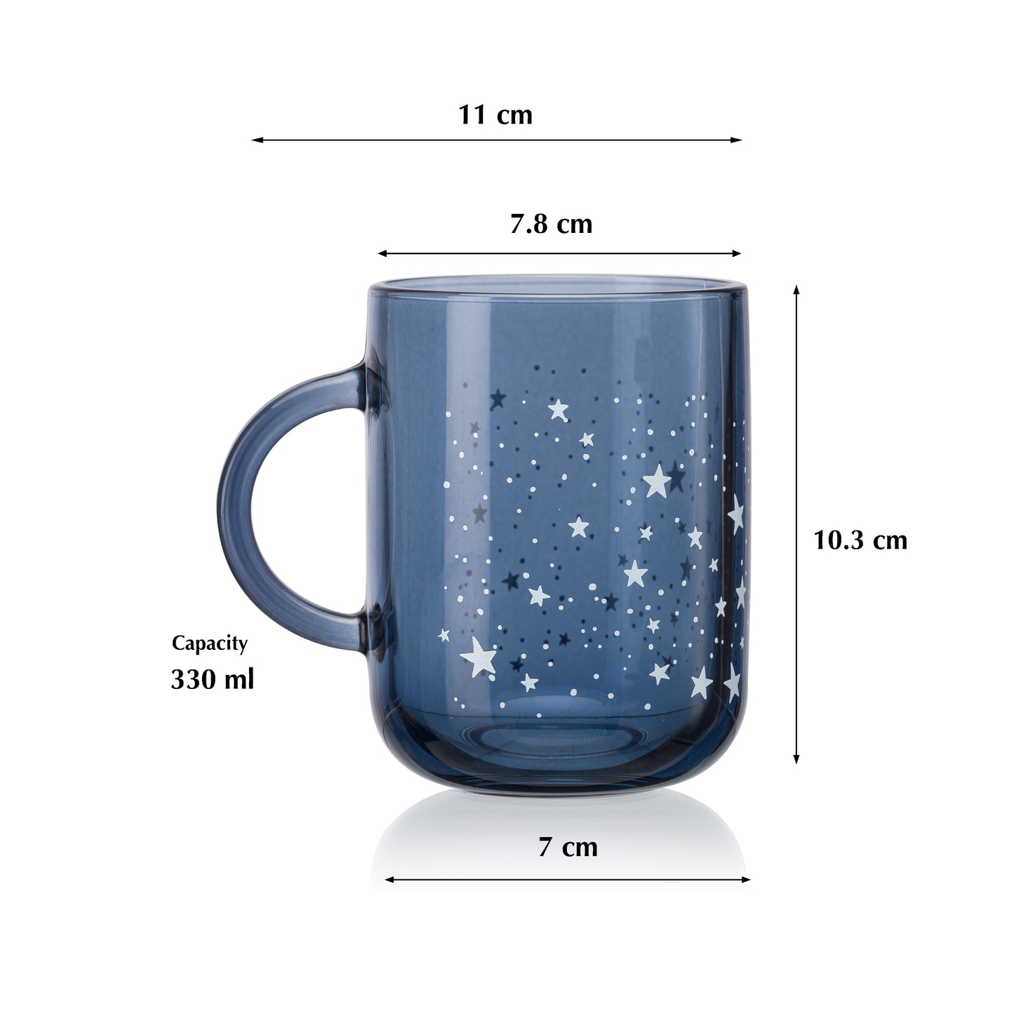 Pasabahce Night Sky Blue Glass Printed Mug Transparent 330 ml in Set of 2 Pcs, Perfect fit for Milk/Tea/Coffee.