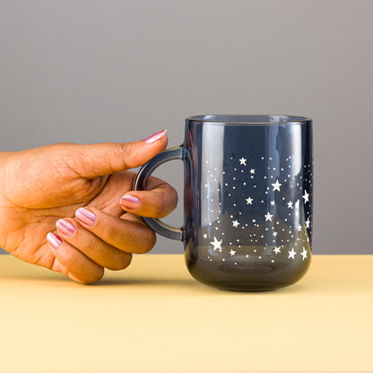 Pasabahce Night Sky Blue Glass Printed Mug Transparent 330 ml in Set of 2 Pcs, Perfect fit for Milk/Tea/Coffee.