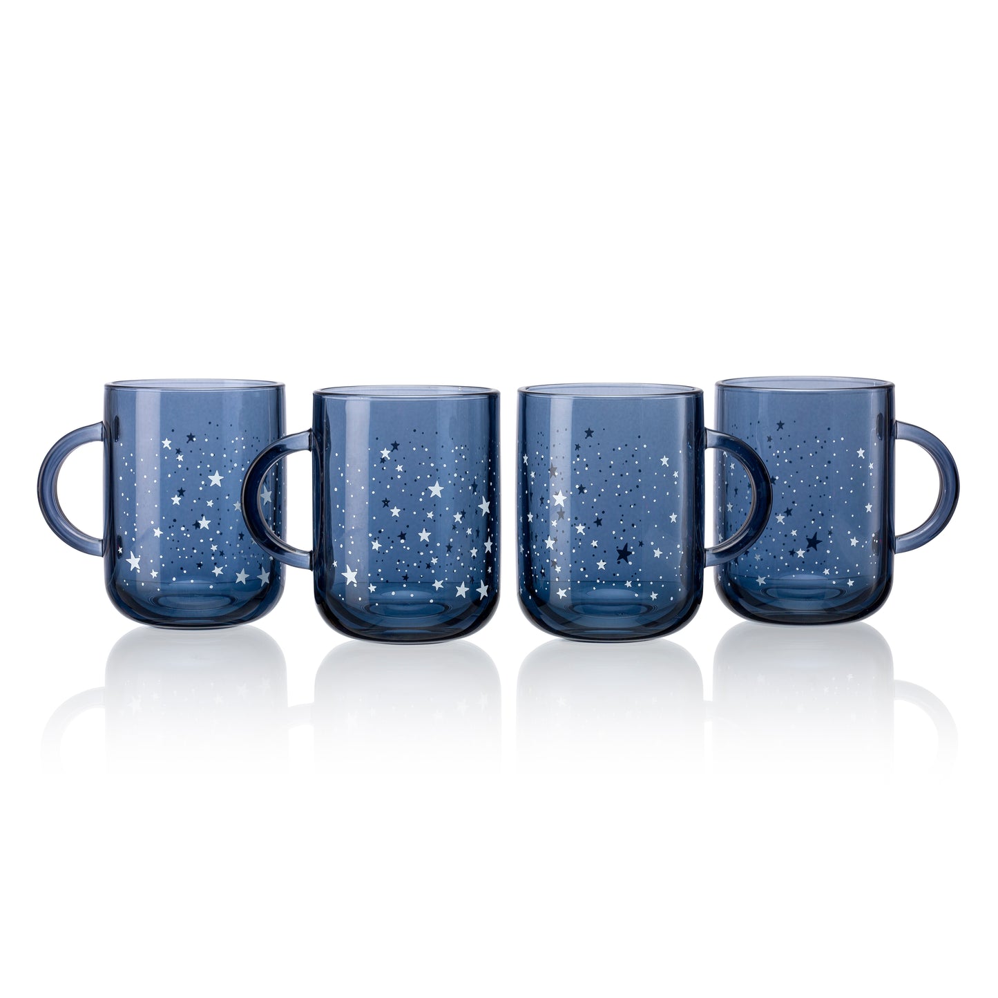 Pasabahce Night Sky Blue Glass Printed Mug Transparent 330 ml in Set of 4 Pcs, Perfect fit for Milk/Tea/Coffee.