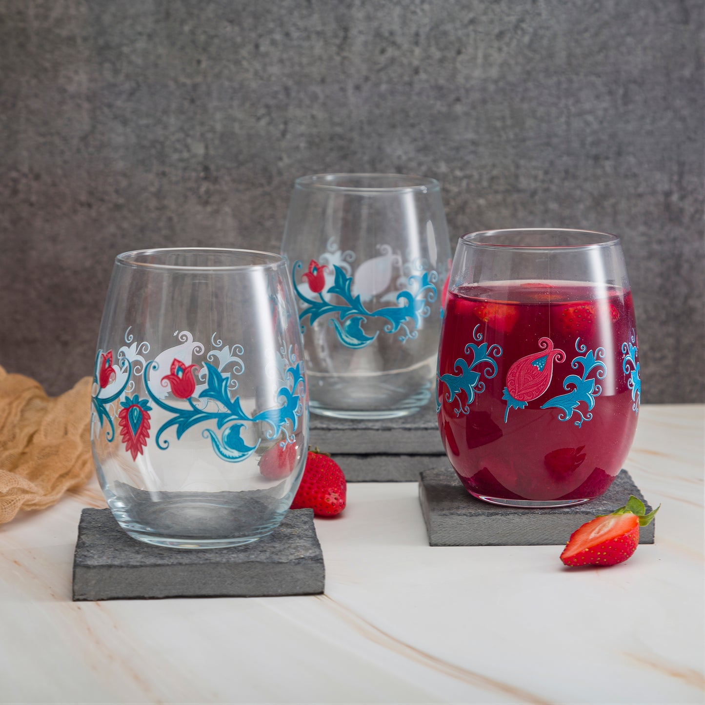 Pasabahce Victorian Printed Glass Transparent 350 ml in Set of 6 Pcs, Perfect fit for Water/Juice.