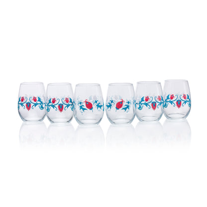 Pasabahce Victorian Printed Glass Transparent 350 ml in Set of 6 Pcs, Perfect fit for Water/Juice.