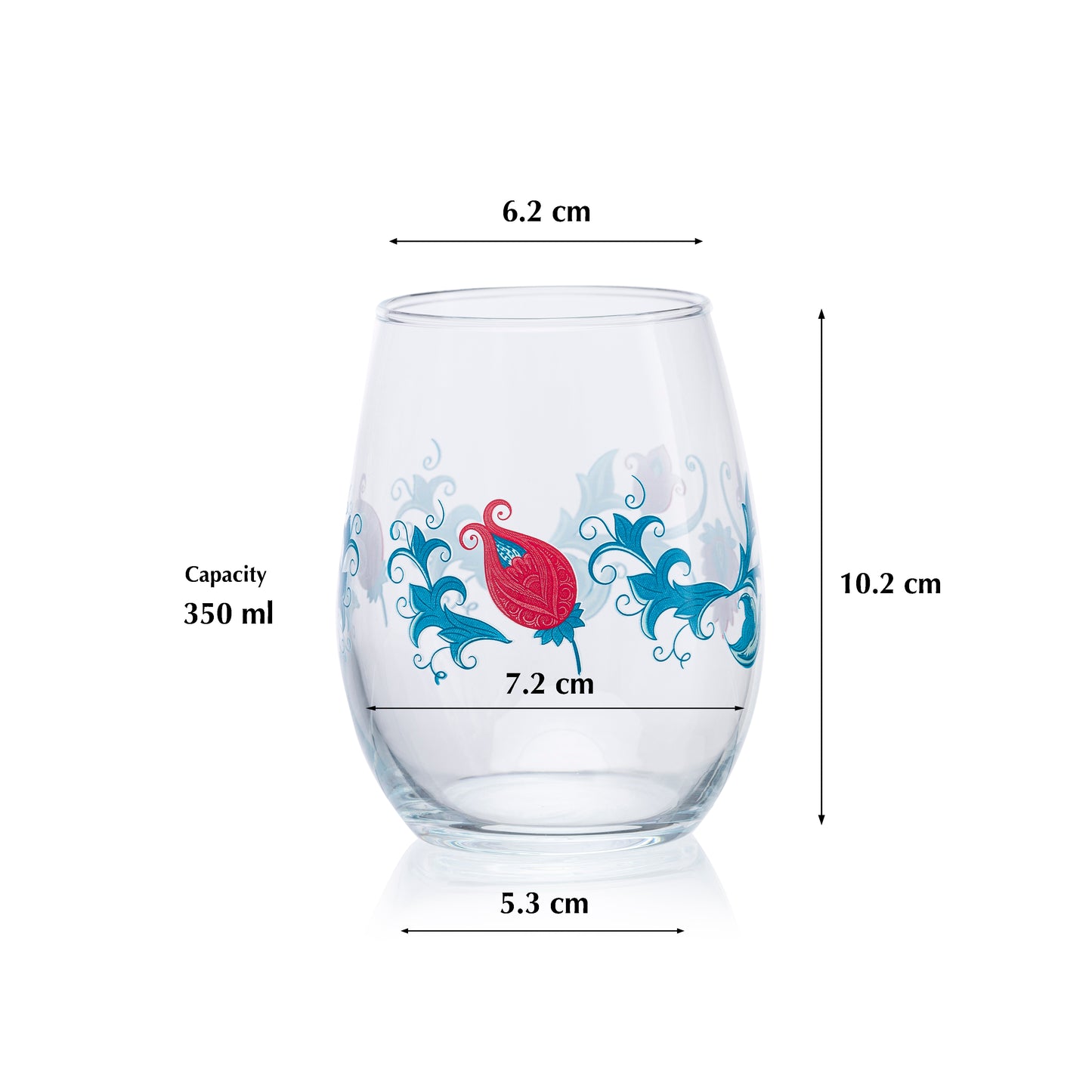 Pasabahce Victorian Printed Glass Transparent 350 ml in Set of 6 Pcs, Perfect fit for Water/Juice.