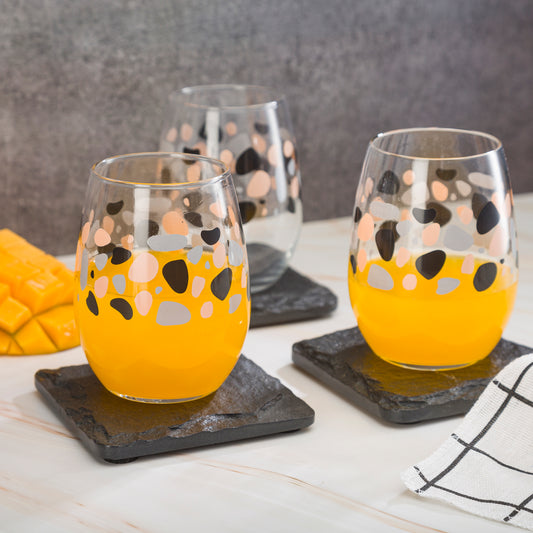 Pasabahce Pebble Printed Glass Transparent 350 ml in Set of 6 Pcs, Perfect fit for Water/Juice.