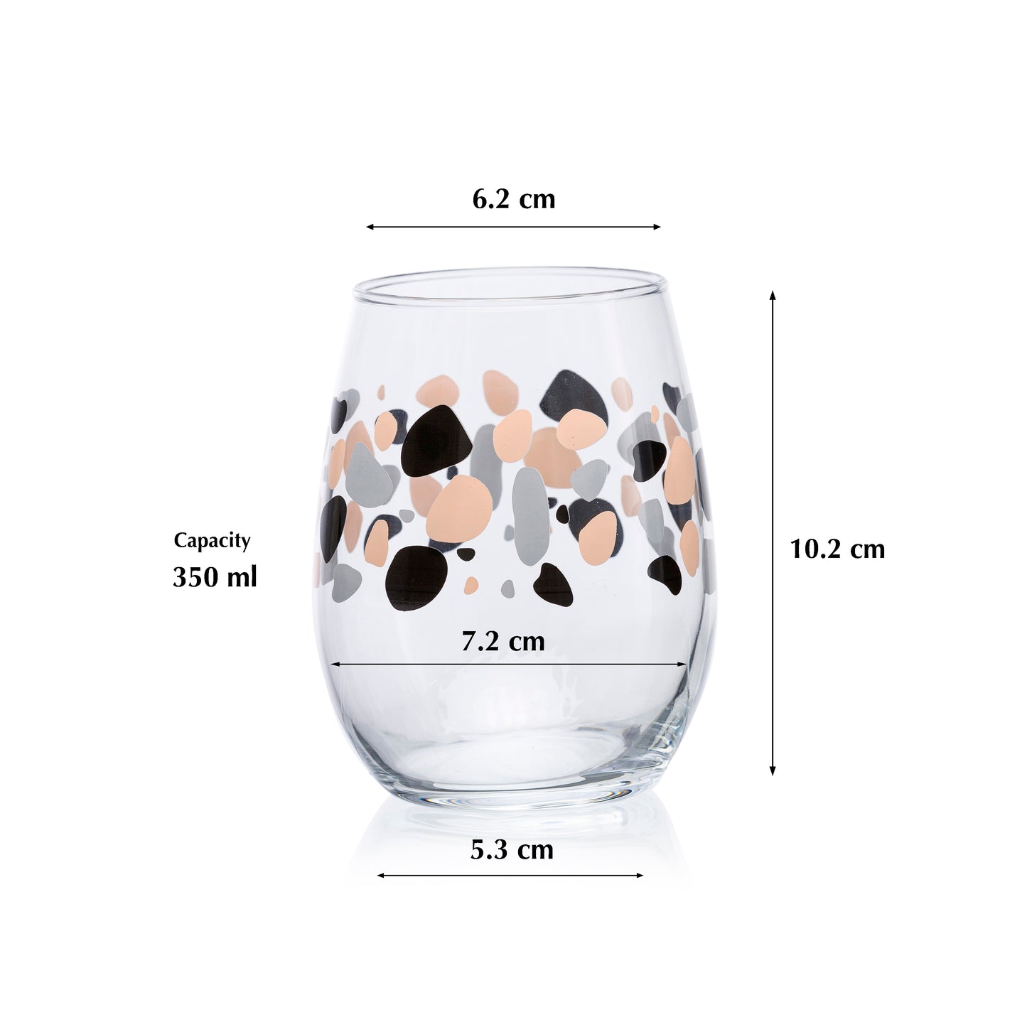 Pasabahce Pebble Printed Glass Transparent 350 ml in Set of 6 Pcs, Perfect fit for Water/Juice.