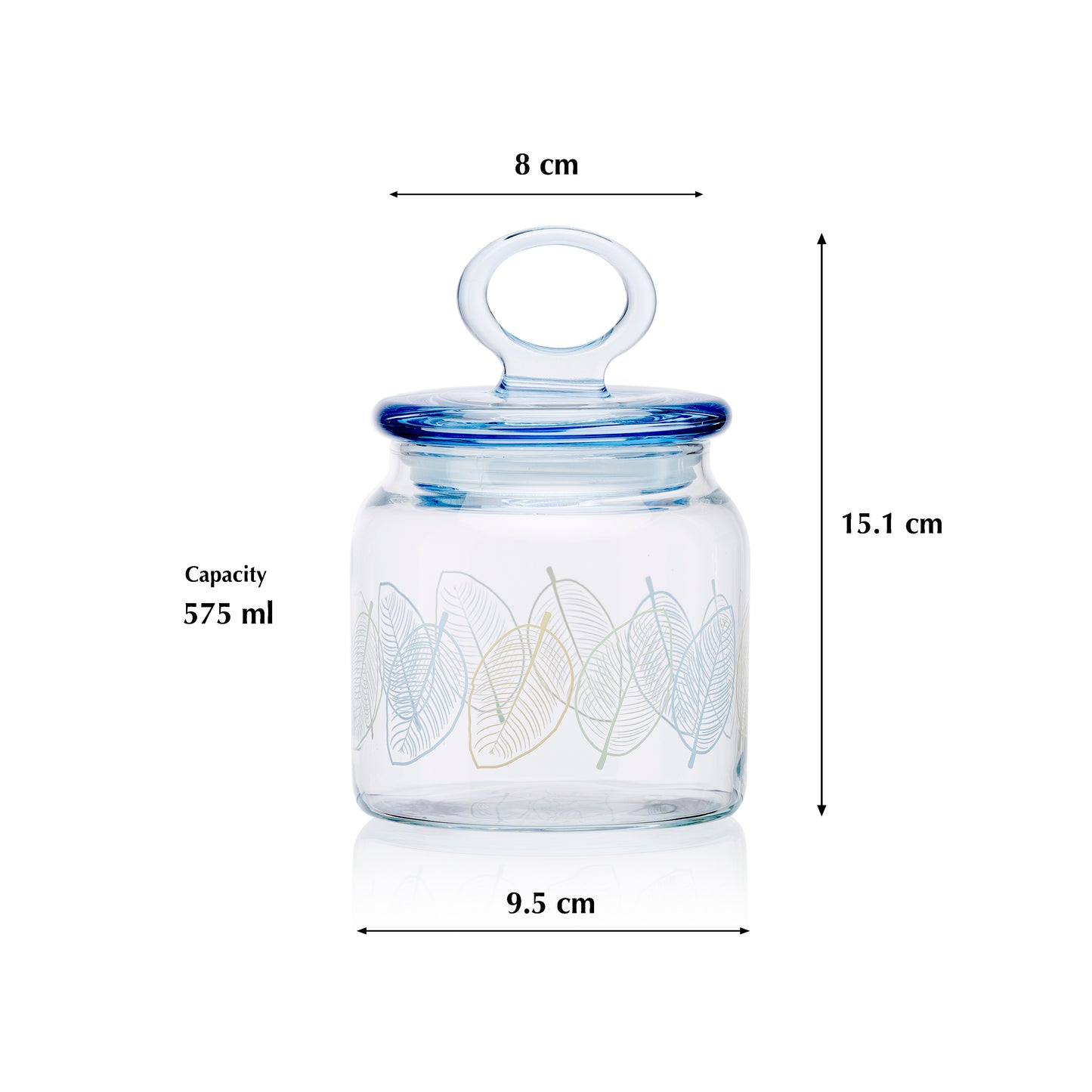 Pasabahce Kitchen Leaves Glass Jar Printed Transparent 575 ml in Set of 1 Pcs.