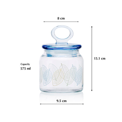 Pasabahce Kitchen Leaves Glass Jar Printed Transparent 575 ml in Set of 1 Pcs.