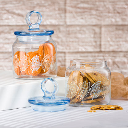 Pasabahce Kitchen Leaves Glass Jar Printed Transparent 575 ml in Set of 2 Pcs.