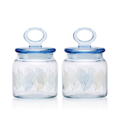 Pasabahce Kitchen Leaves Glass Jar Printed Transparent 575 ml in Set of 2 Pcs.