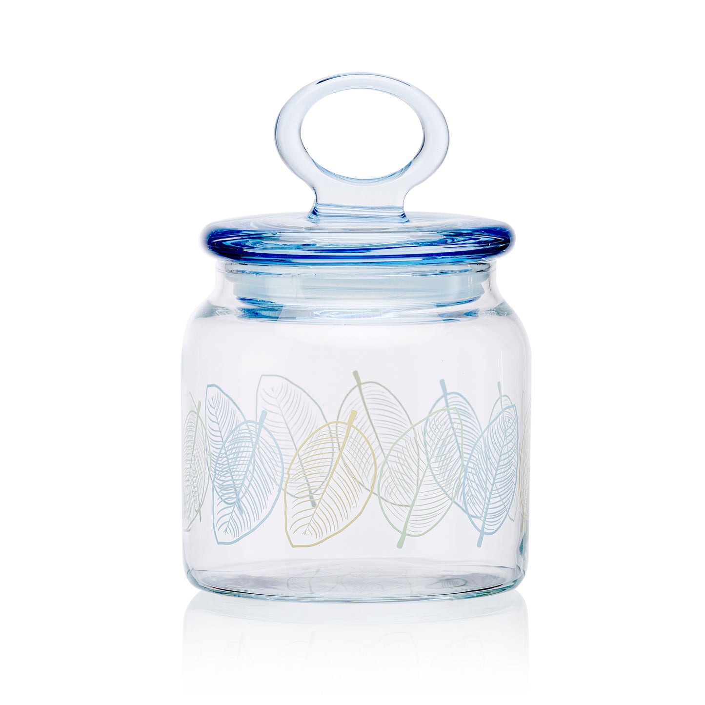 Pasabahce Kitchen Leaves Glass Jar Printed Transparent 575 ml in Set of 2 Pcs.