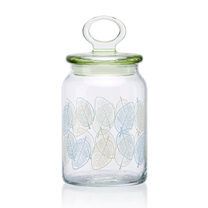 Pasabahce Kitchen Leaves Glass Jar Printed Transparent 860 ml in Set of 1 Pcs.