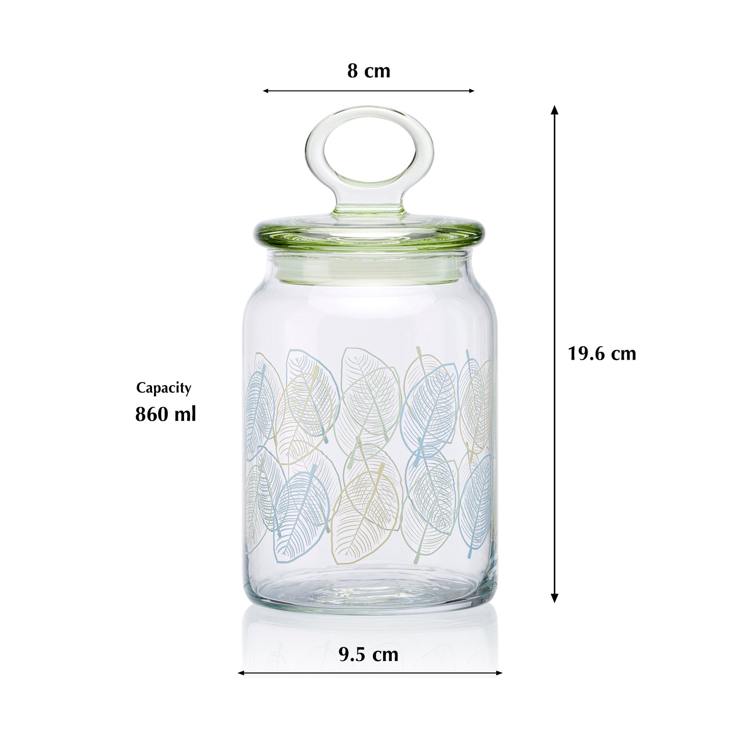 Pasabahce Kitchen Leaves Glass Jar Printed Transparent 860 ml in Set of 1 Pcs.