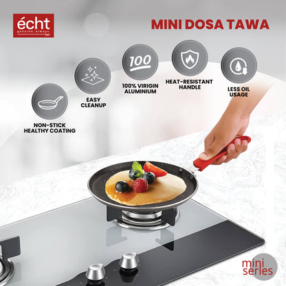 Echt Granite Mini Series Non Stick Combo of 3 (15.5cm Frying Pan,20cm Dosa Tawa and 16.5cm Kadai) Idle for Single Serving and Quick Snacks. Saute,Frying,dosa and rotis vegies and Omelettes,Grey