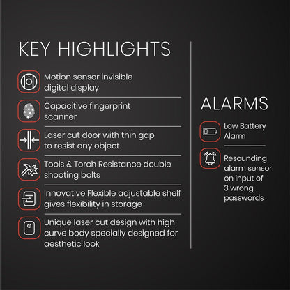Quba Digital Safe, Grace 3-Way Access Heavy-Duty 50kg with 4 Shooting Bolts | 100 Fingerprint Capacity | Dual Authorization | Wrong Password Alert | Invisible Touchpad | Touch & Torch Resistant