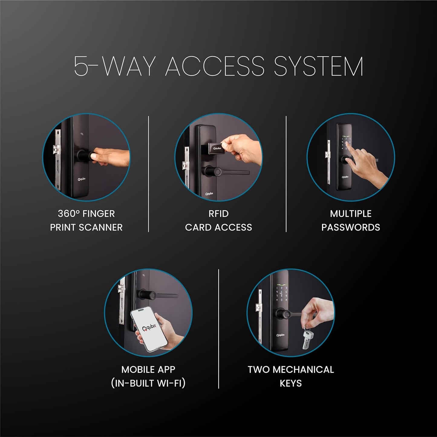 The Original QUBA Quest Smart Digital Lock: 5-Way Unlocking - Biometric Fingerprint Access | WiFi Remote Unlocking | RFID Access Card | Pincode | Mechanical Key | Hijack Alarm |2 Years Warranty