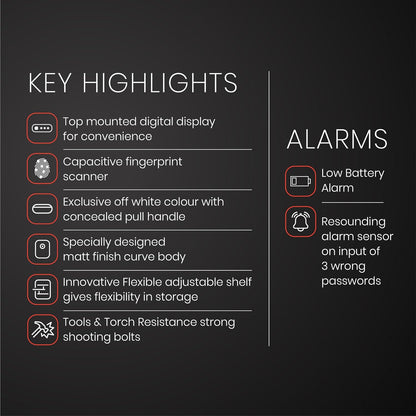 Quba Cleo Heavy-Duty Digital Safe | 25kg | 3 Shooting Bolt | 3 Way Access |100 Fingerprints | Password | Mechanical Keys | Dual Authorization, Wrong Password Alert