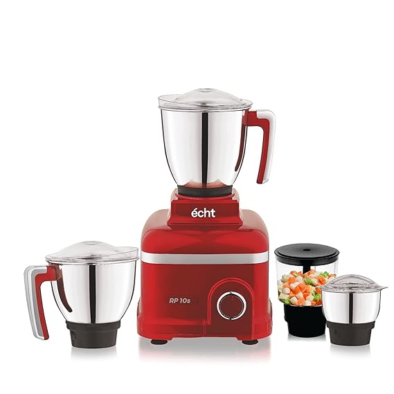 Echt RP 10s Mixer Grinder 1000 Watt,4 Stainless Steel Jars,Wet Jar (1500 ml), Multipurpose Jar (1000 ml), Chutney Jar (300 ml) and Chopper Jar (500ml);3 Speed Control, with 2 years warranty, Red