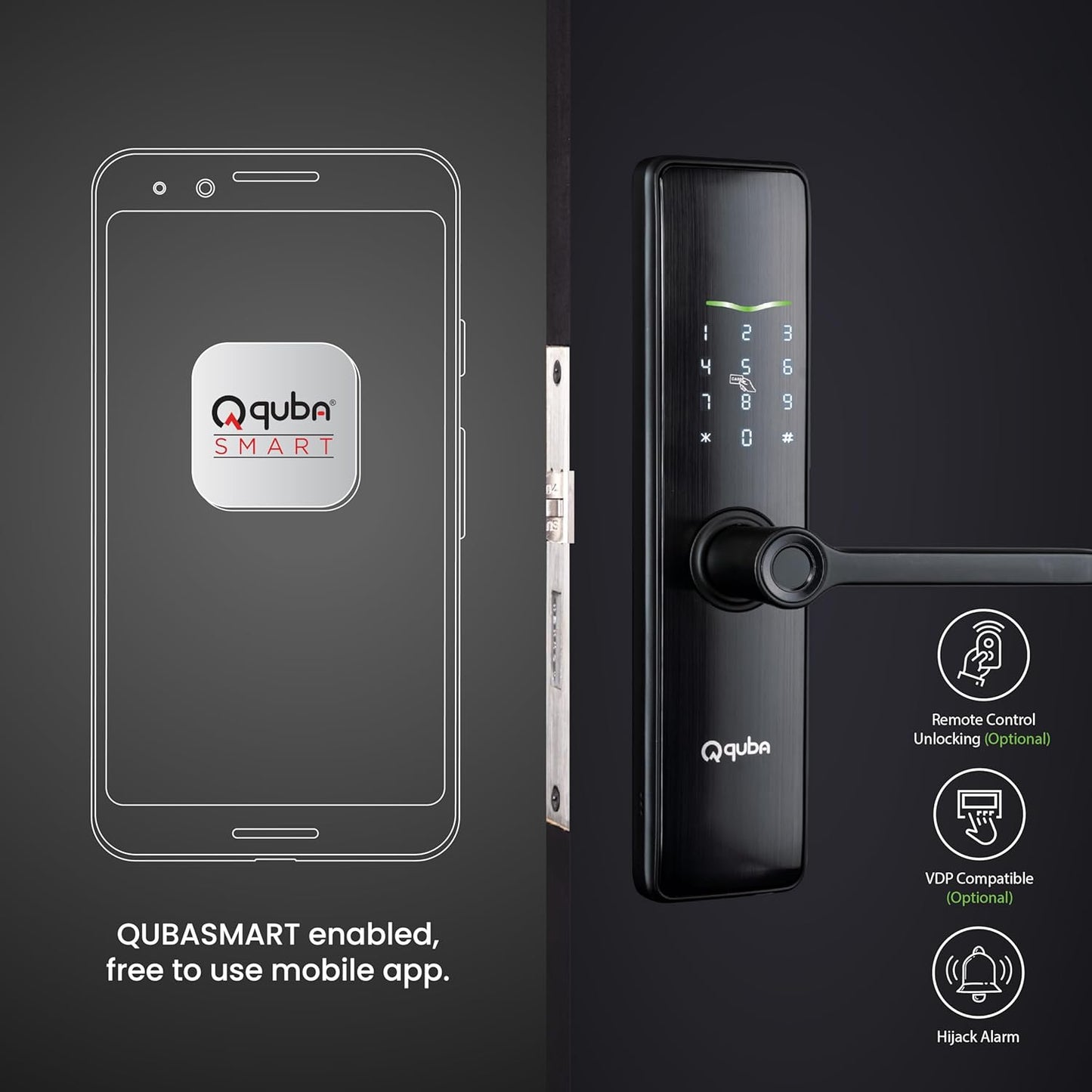 The Original QUBA Quest Smart Digital Lock: 5-Way Unlocking - Biometric Fingerprint Access | WiFi Remote Unlocking | RFID Access Card | Pincode | Mechanical Key | Hijack Alarm |2 Years Warranty