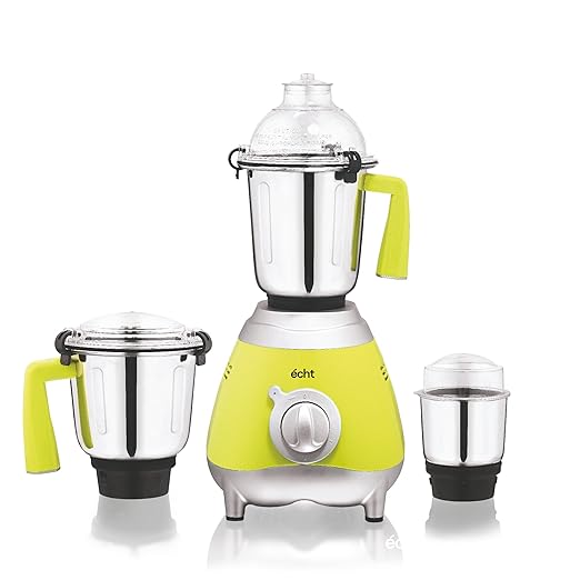 Echt GL 7S Mixer Grinder 750 Watt, 3 Stainless Steel Jars, Wet Jar (1500 ml), Multipurpose Jar (1000 ml) and Chutney Jar (300ml); with 3 Speed Control, with 2 years warranty, Green + Silver