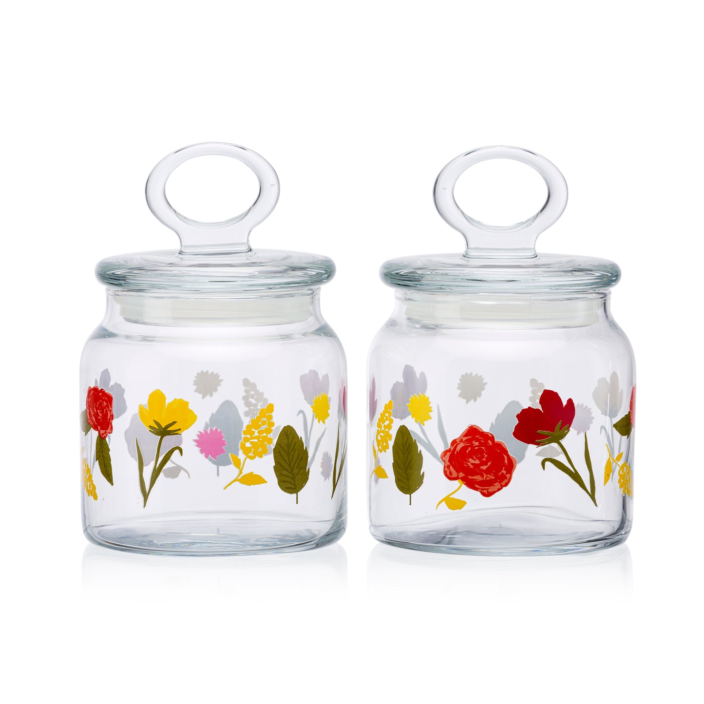 Pasabahce Kitchen Floral Party Glass Jar Printed Transparent 575 ml in Set of 2 Pcs.