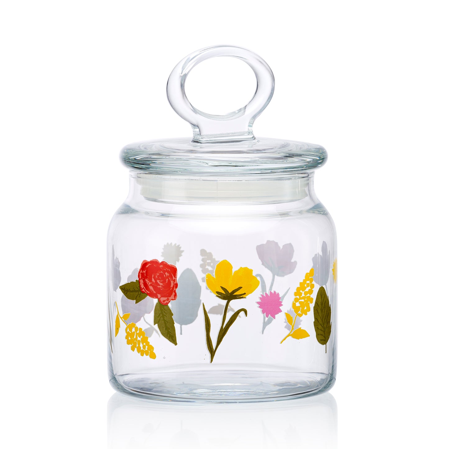 Pasabahce Kitchen Floral Party Glass Jar Printed Transparent 575 ml in Set of 2 Pcs.