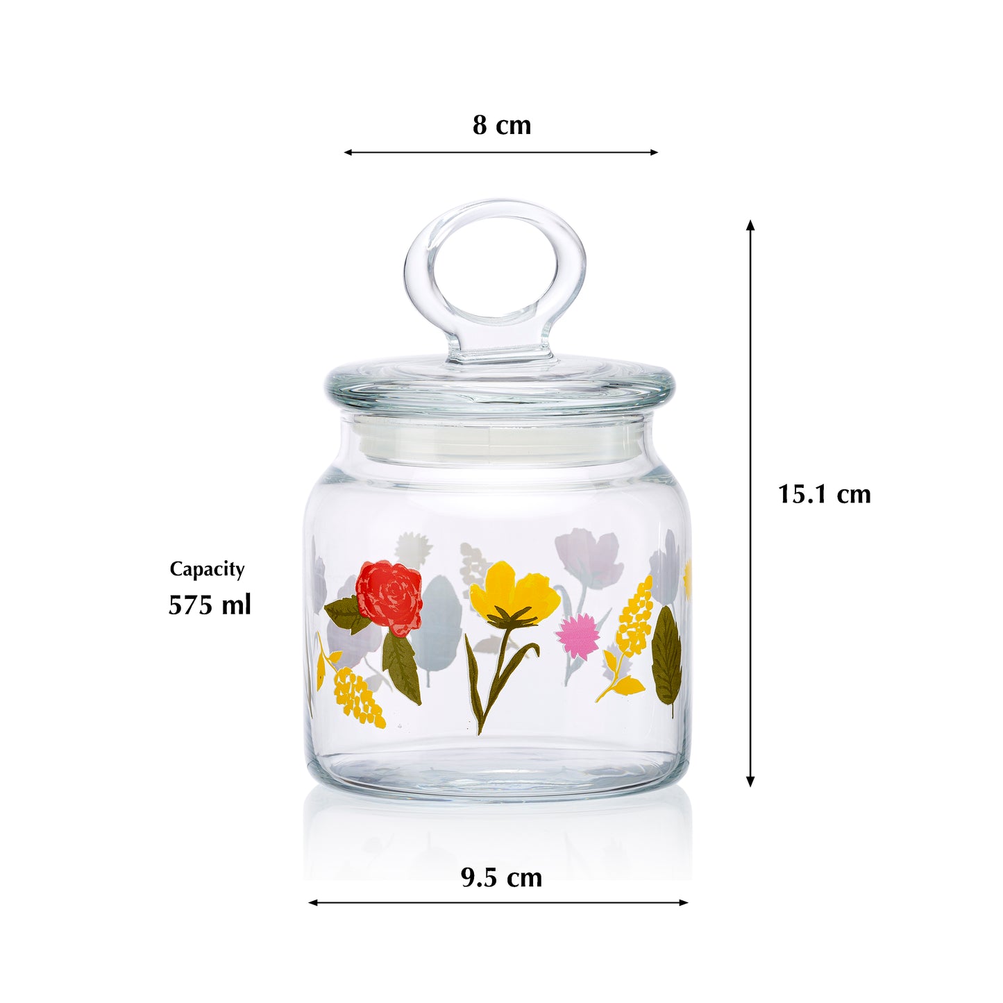 Pasabahce Kitchen Floral Party Glass Jar Printed Transparent 575 ml in Set of 2 Pcs.