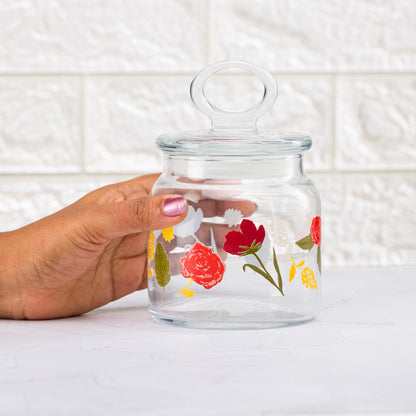 Pasabahce Kitchen Floral Party Glass Jar Printed Transparent 575 ml in Set of 2 Pcs.