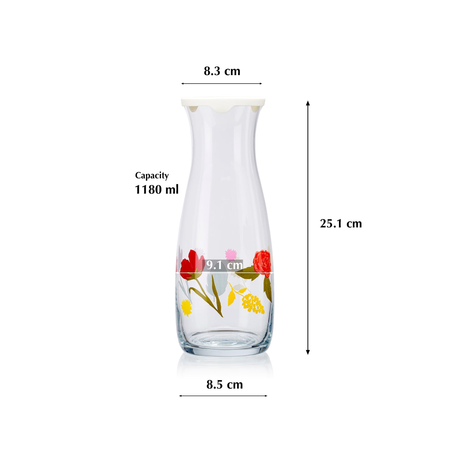 Pasabahce Floral Party Glass Caraffe Printed Transparent 1180 ml in Set of 1 Pcs, Perfect fit for Water/Juice.