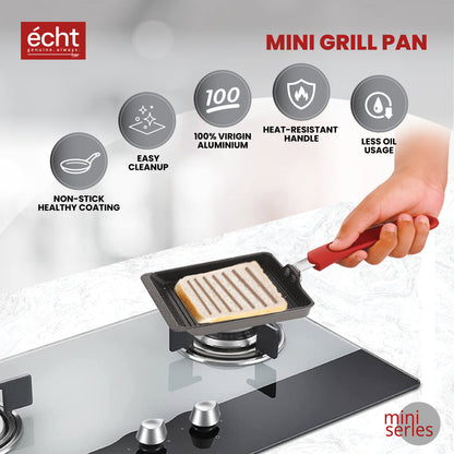 ECHT Granite Mini Series Non Stick Combo of 3 (15.5 cm Frying Pan,13cm Sauce pan and 13cm Grill pan, Idle for Single Serving and Quick Snacks. Saute,Frying and rotis vegies and Omelettes, Grey