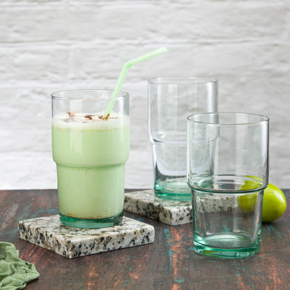 Pasabahce Hill Eco Friendly Glass Green Transparent 440 ml in Set of 4 Pcs, Perfect fit for Water/Juice.