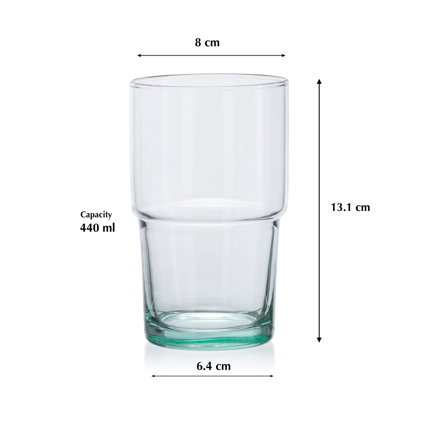 Pasabahce Hill Eco Friendly Glass Green Transparent 440 ml in Set of 4 Pcs, Perfect fit for Water/Juice.