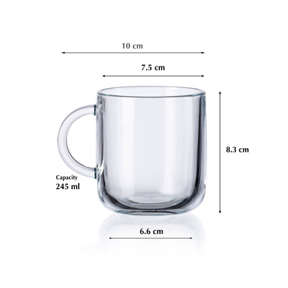 Pasabahce Iconic Glass Mug Transparent 245 ml in Set of 6 Pcs, Perfect fit for Milk/Tea/Coffee.