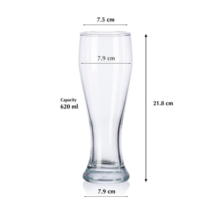 Pasabahce Weizenbeer Glass Transparent 620 ml in Set of 2 Pcs, Perfect fit for Beer.