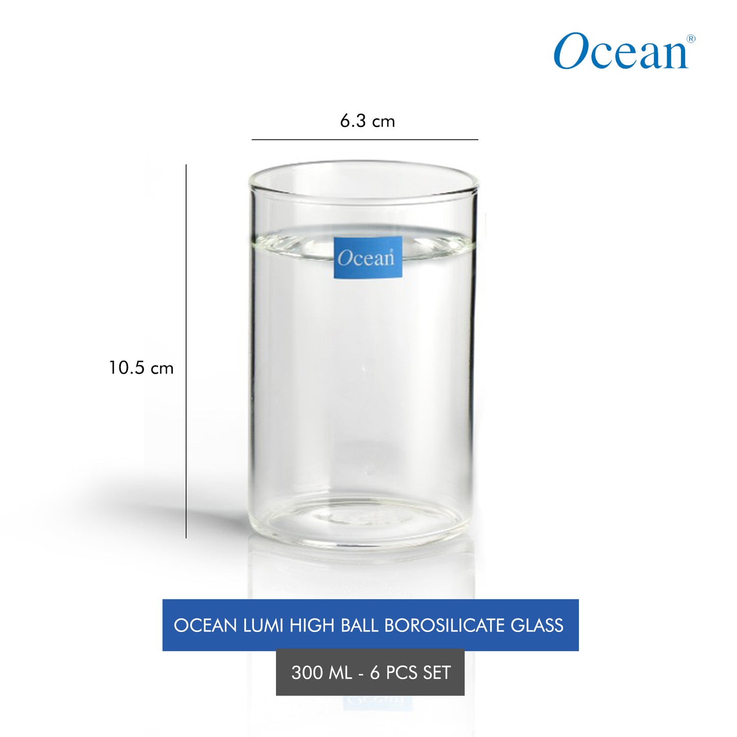 Ocean High Ball Borosilicate Glass,300ml-Set of 6