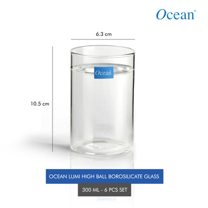 Ocean High Ball Borosilicate Glass,300ml-Set of 6