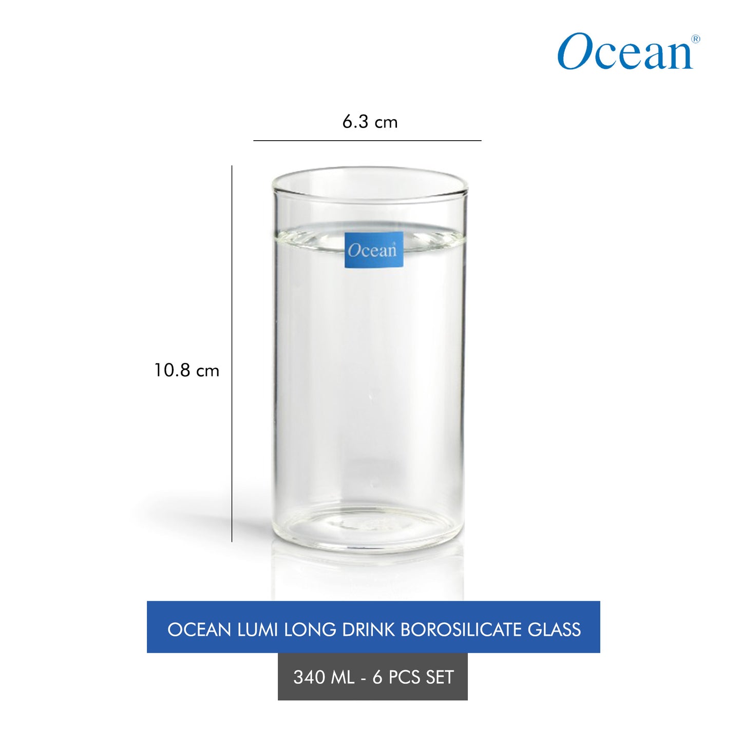 Ocean Long Drink Borosilicate Glass,330ml-Set of 6