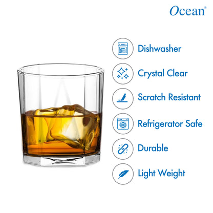 Ocean Pyramid 370 ml Whisky Glass Set of 6, Transparent