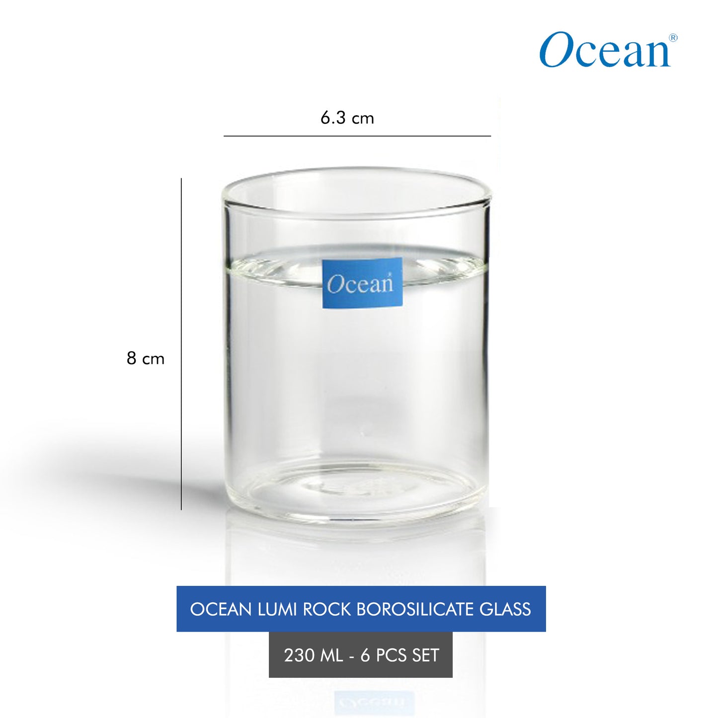 Ocean LUMI ROCK Borosilicate Glass,230ml-Set of 6