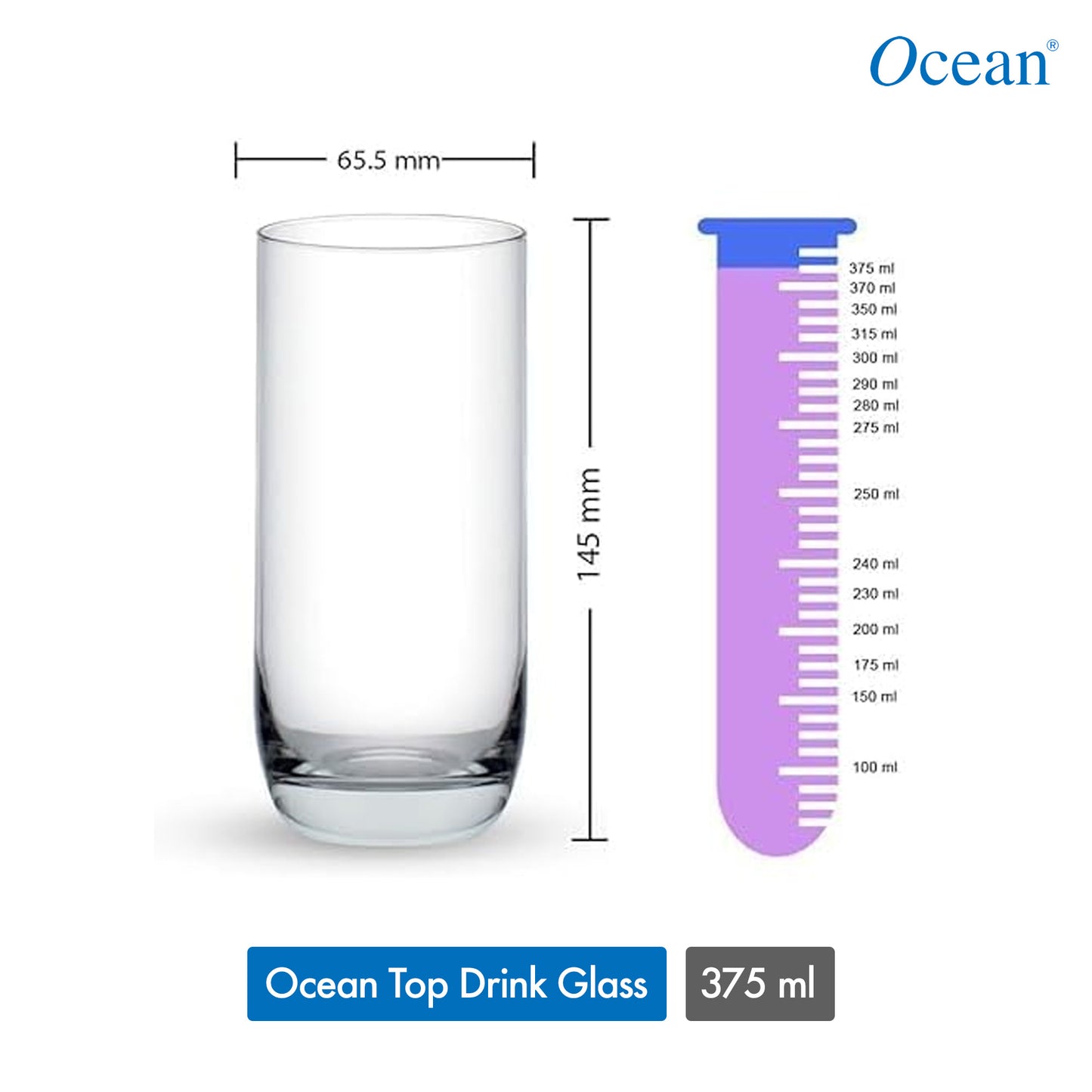 Ocean Top Drink Glass Tumbler 375Ml - Set of 6