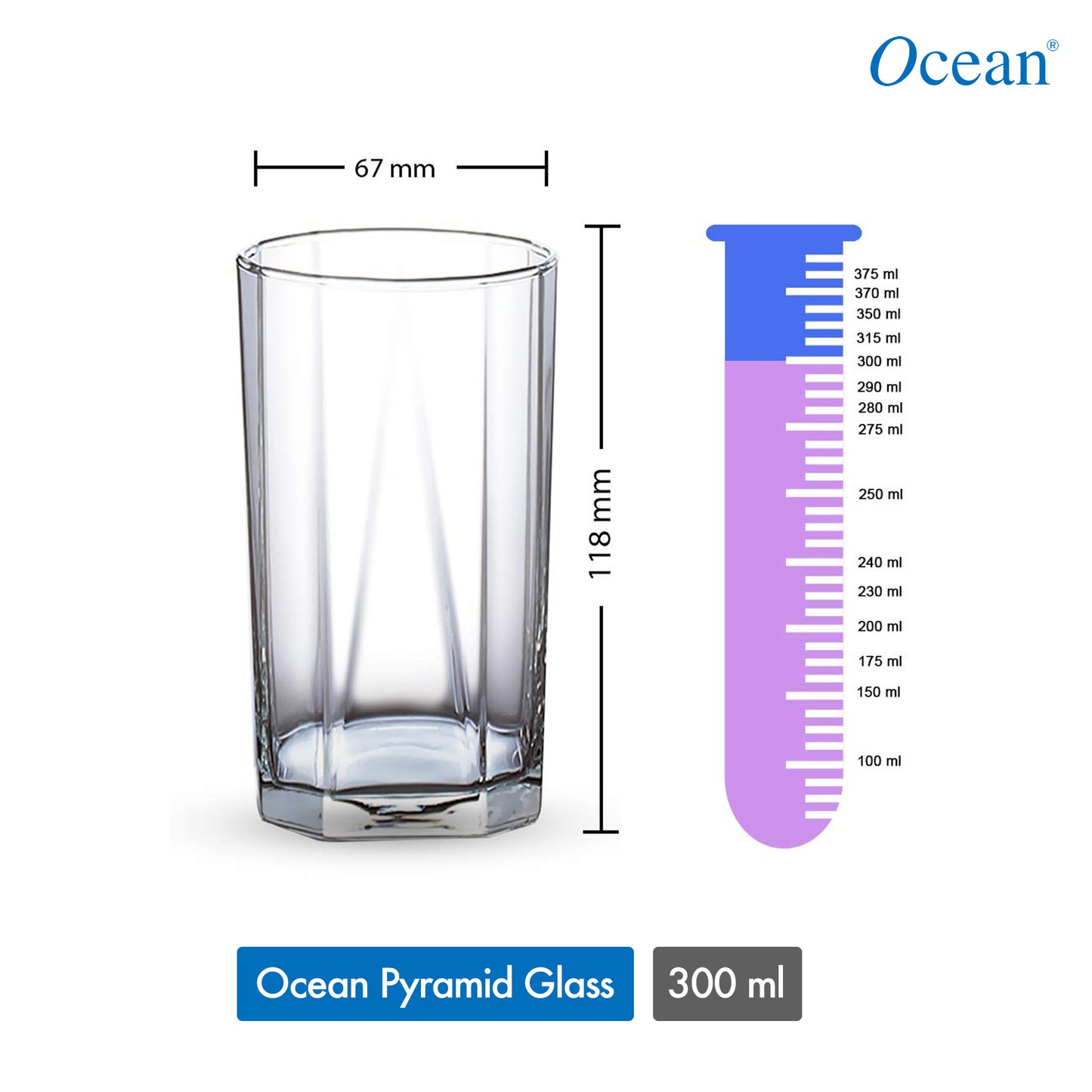 Ocean Pyramid Glass, 300ml-Set of 6